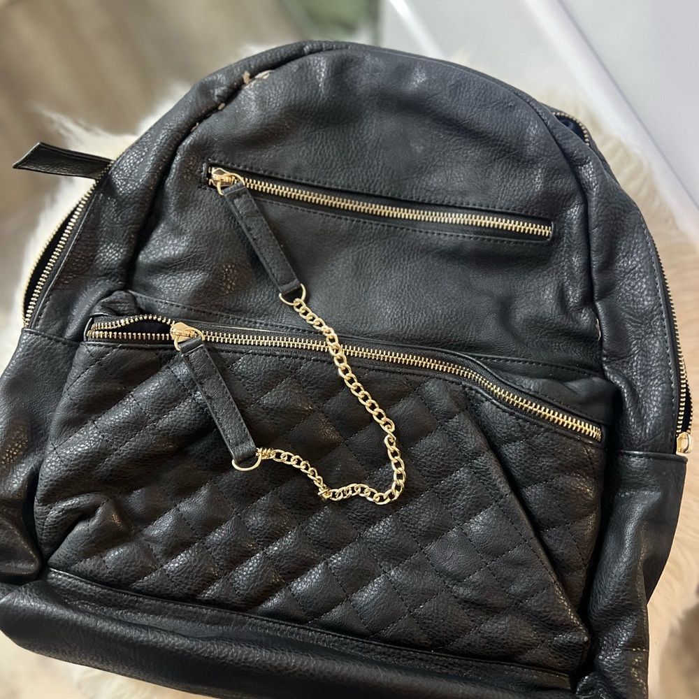 Call It Spring Black and Gold Quilted Backpack
